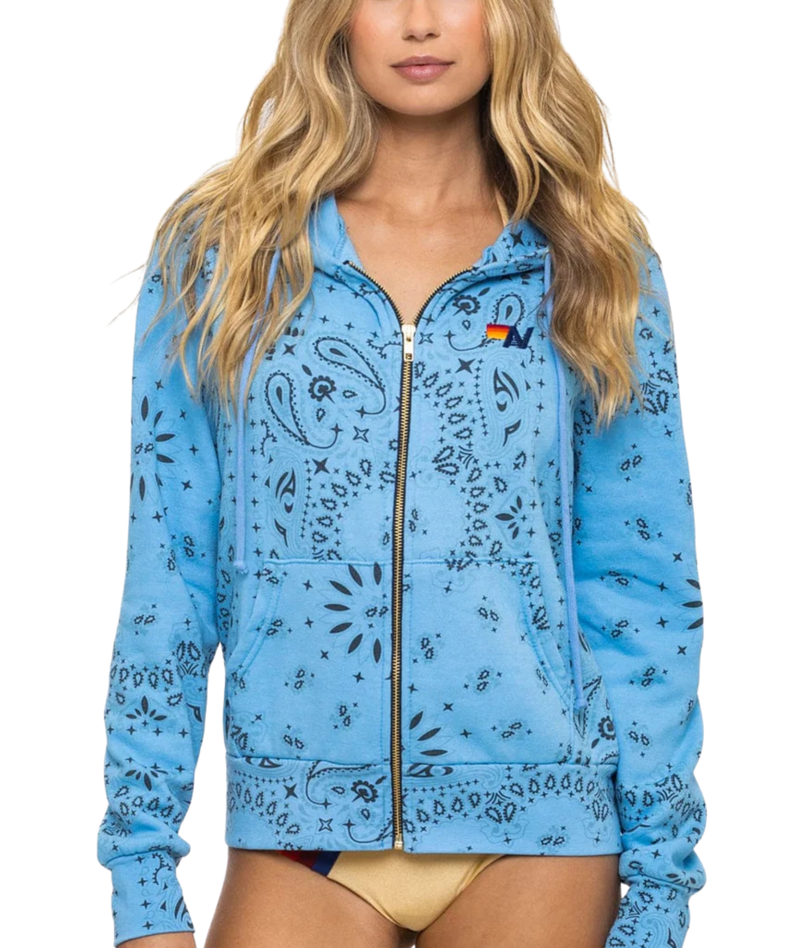 Aviator Nation Women Bandana Zip Hoodie Womens Casual Tops Aviator Nation Sky Blue Juniors/Women XS