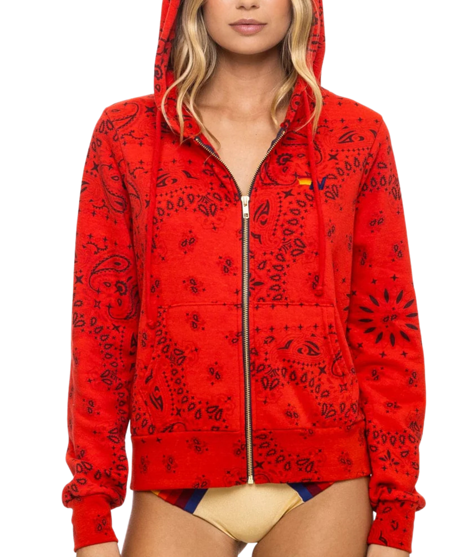 Aviator Nation Women Bandana Zip Hoodie Womens Casual Tops Aviator Nation Flash Red Juniors/Women XS