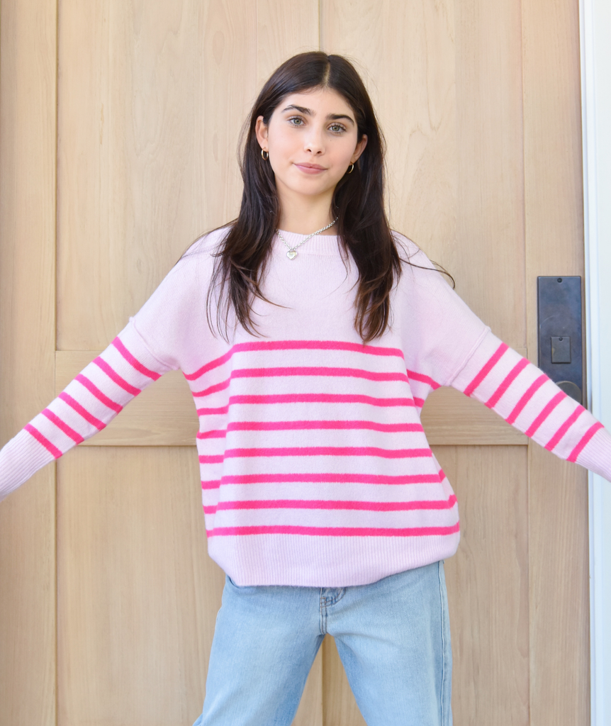 Katie J NYC Girls Pink Striped Nellie Sweater Girls Casual Tops Katie J NYC   