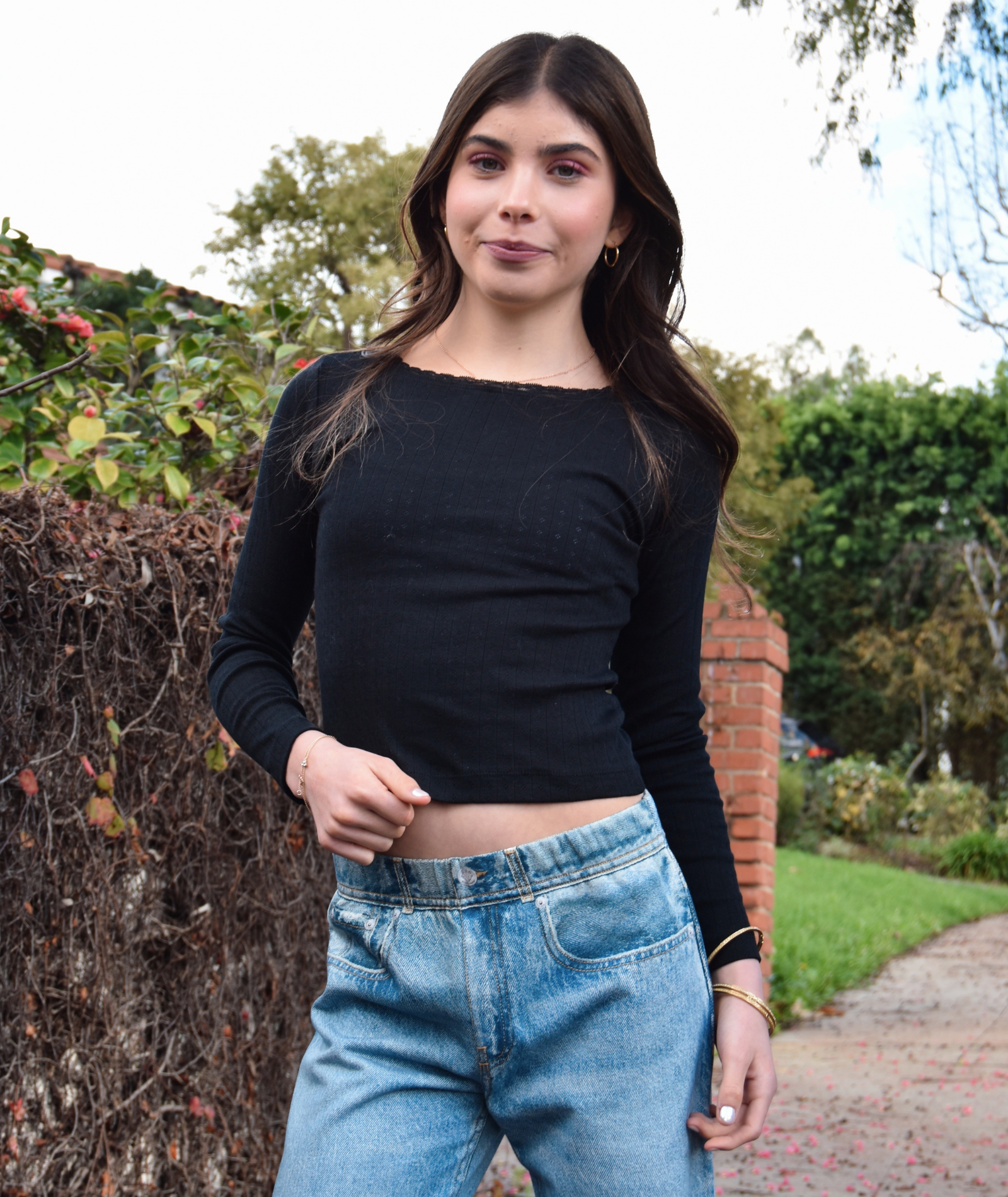 FBZ Girls Honor Pointelle With Lace Top Girls Casual Tops FBZ Flowers By Zoe Black Y/6