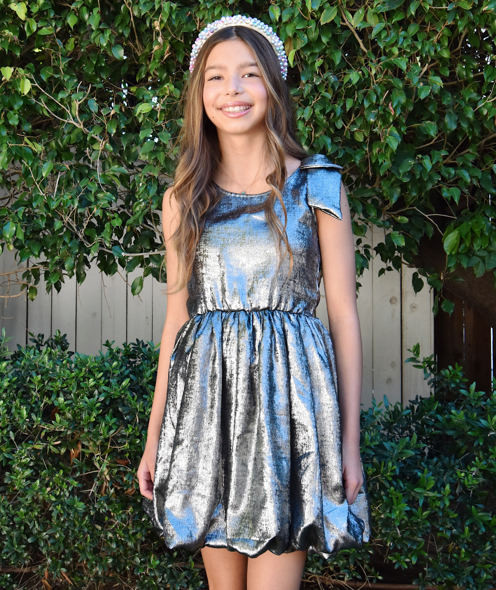 FBZ Girls Silver Tie Shoulder Bubble Dress Distressed/seasonal girls FBZ Flowers By Zoe Silver Y/S (7/8)