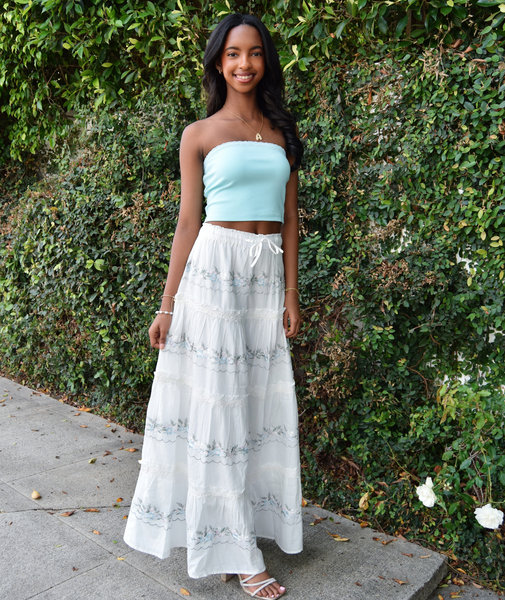 Women & Juniors Katie J NYC Cream/Silver Lurex Allegra Maxi Skirt