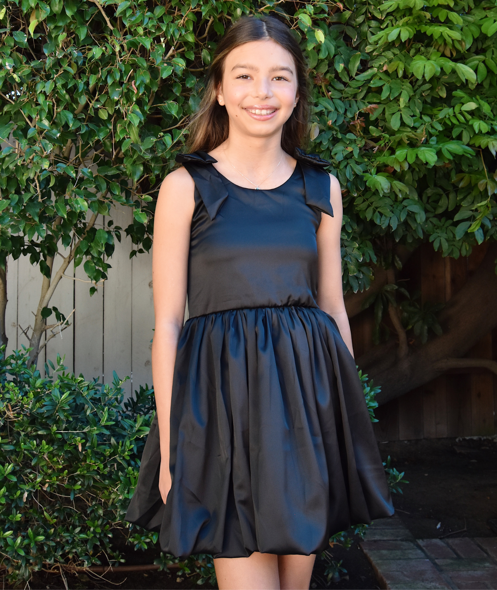 FBZ Girls Black Satin Tie Shoulder Bubble Dress Distressed/seasonal girls FBZ Flowers By Zoe