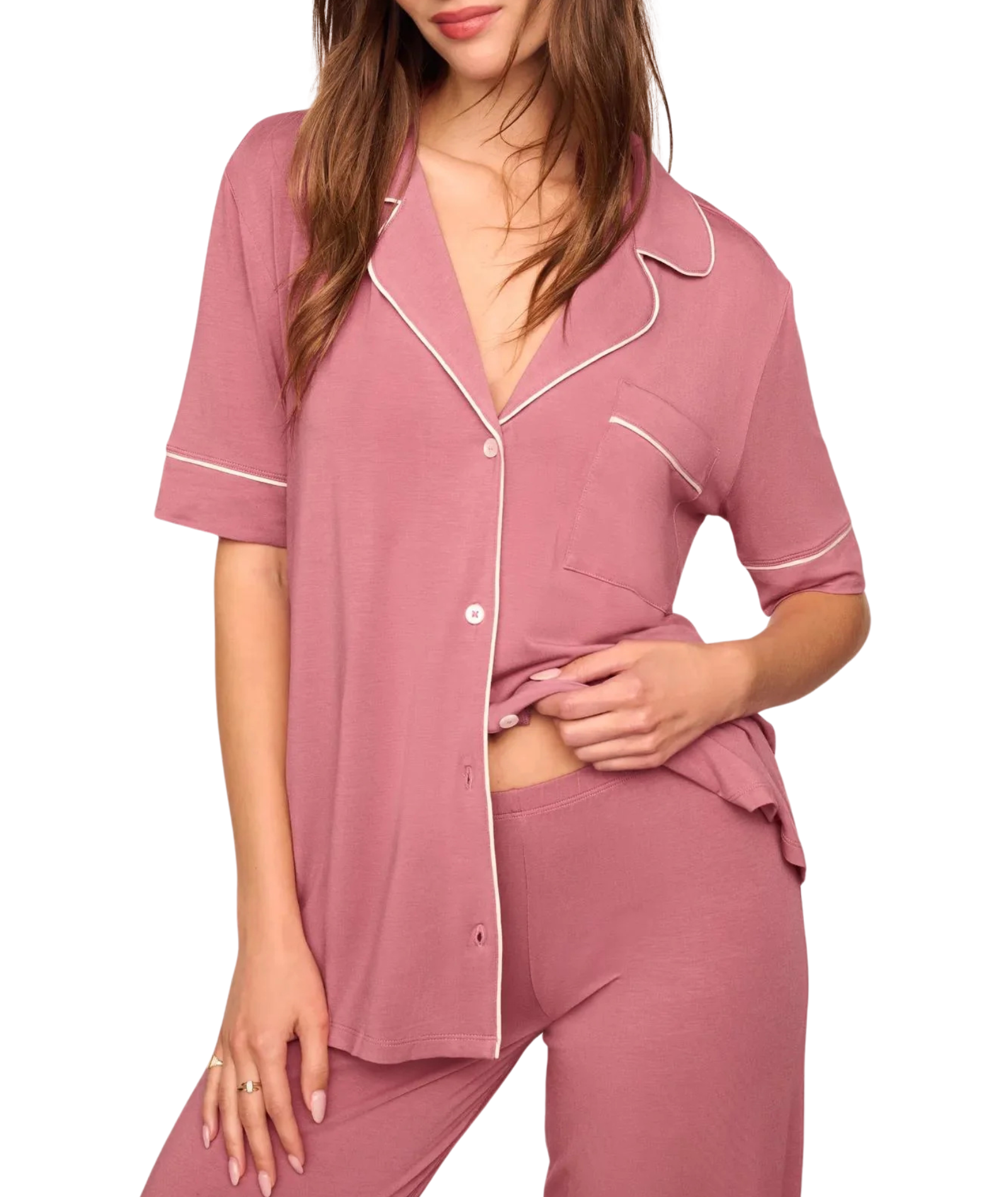 Eberjey Women Gisele Short Sleeve Pants PJ Set Berry Blush/Ivory Accessories Eberjey