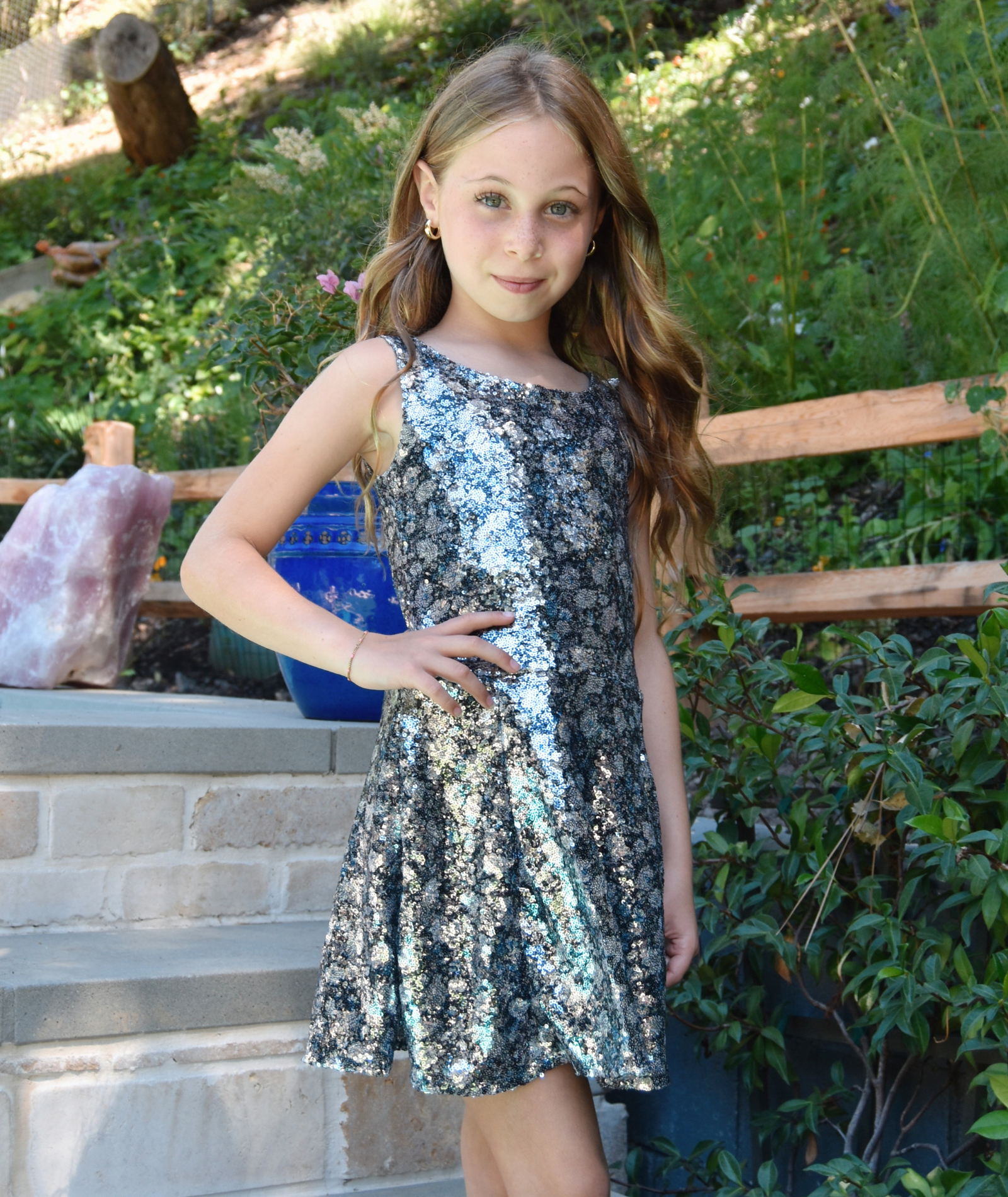 FBZ Girls Constance Grey/Blue Swing Dress Girls Special Dresses FBZ Flowers By Zoe Blue Y/6