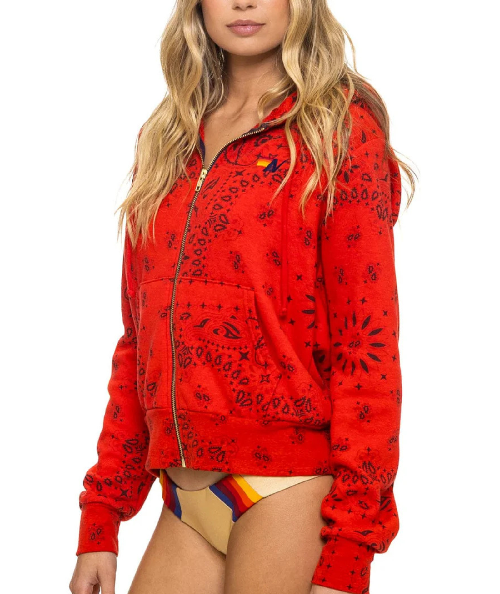 Aviator Nation Women Bandana Zip Hoodie Womens Casual Tops Aviator Nation