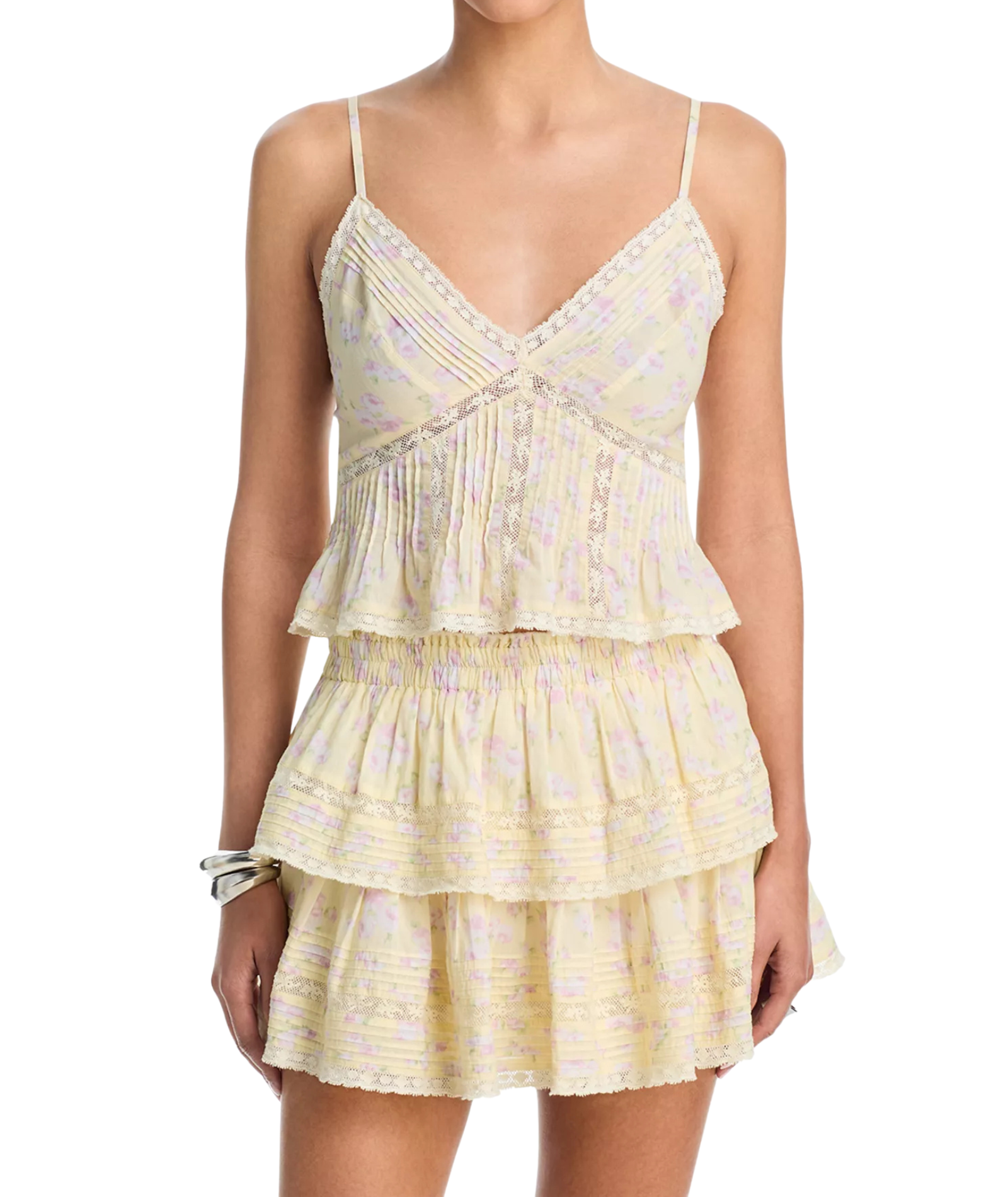 Love Shack Fancy Women Ruffle Mini Skirt Lemon Spritz Womens Casual Bottoms Love Shack Fancy