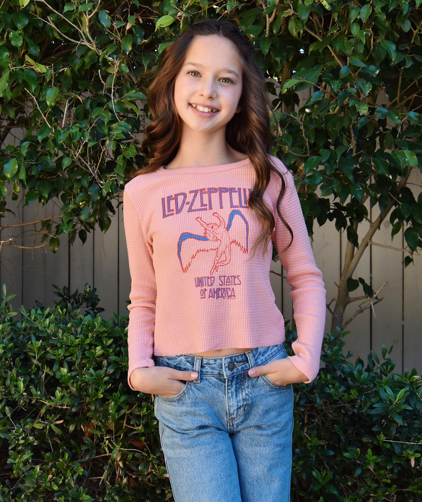 Rowdy Sprout Girls Led Zeppelin USA Long Sleeve Thermal Girls Casual Tops Rowdy Sprout   