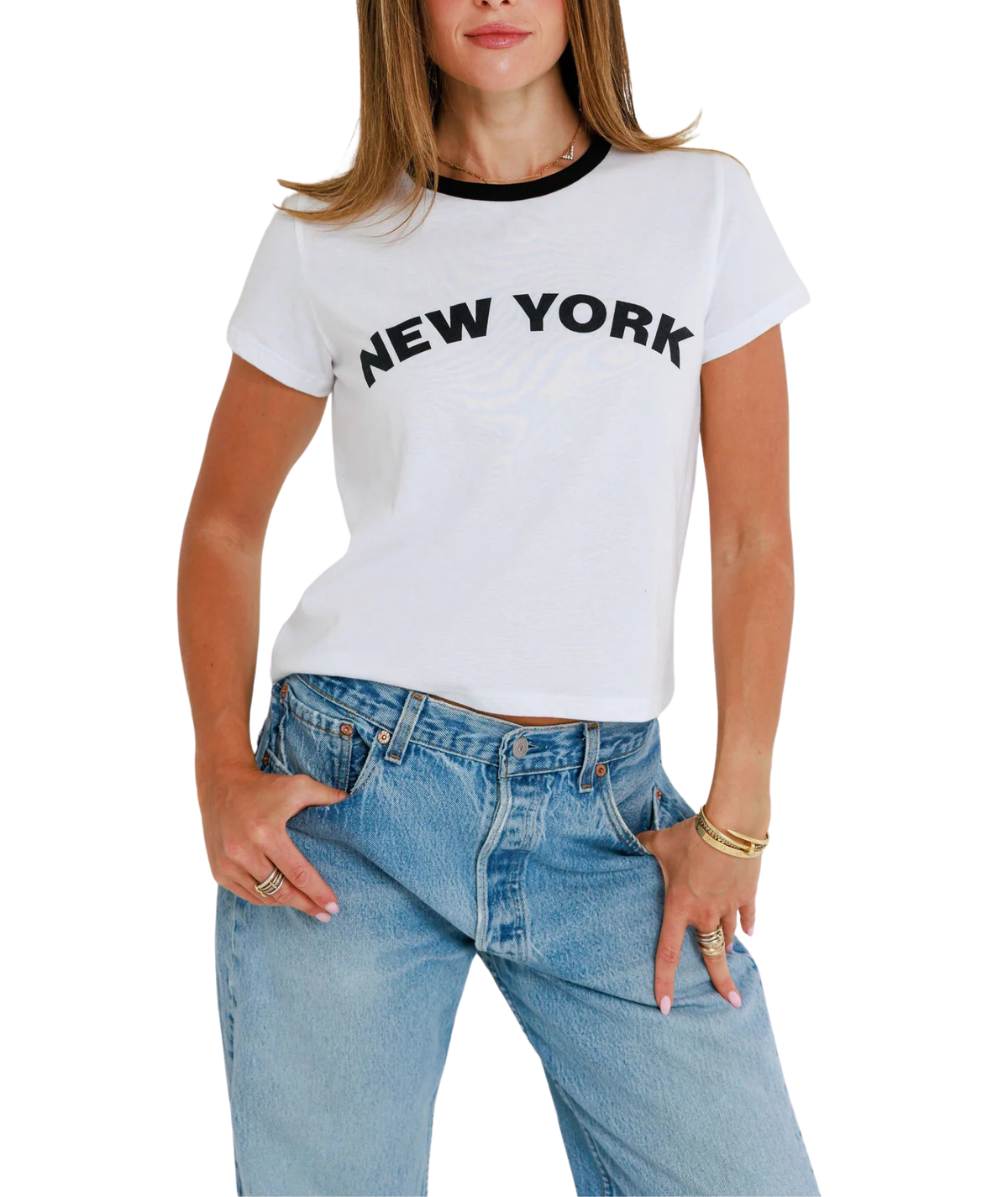 Sunny Somewhere Women New York Ringer Tee Womens Casual Tops Sunny Somewhere White Juniors/Women XS