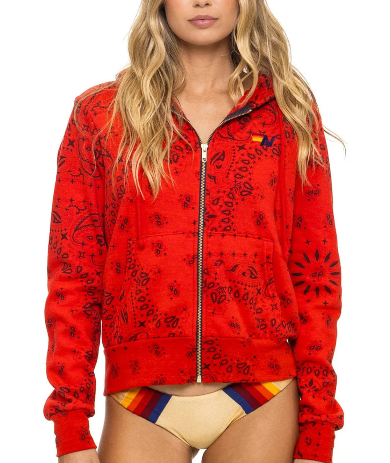 Aviator Nation Women Bandana Zip Hoodie Womens Casual Tops Aviator Nation