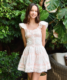 FBZ Girls Meredith Peach Eyelet Ruffle Dress Girls Casual Dresses FBZ Flowers By Zoe Floral Y/S (7/8)