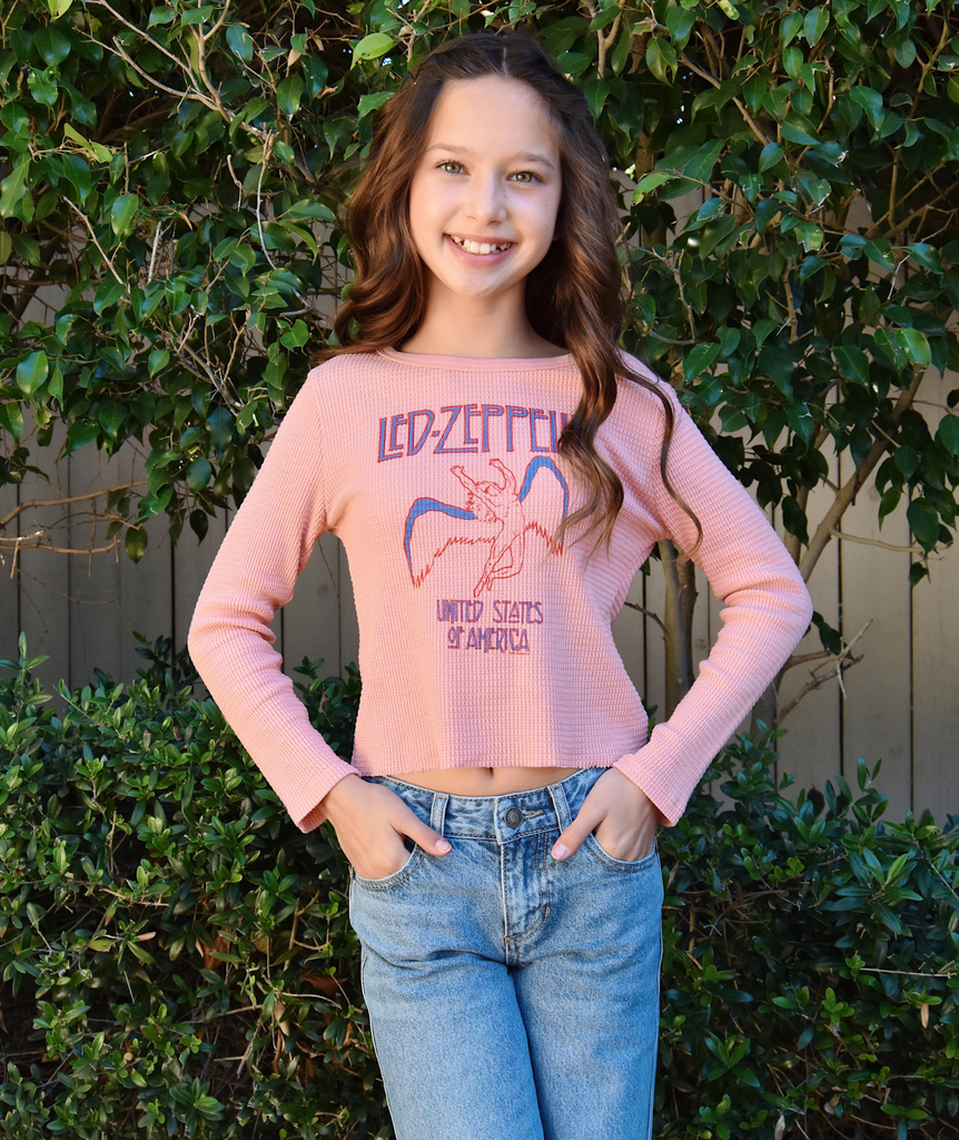 Rowdy Sprout Girls Led Zeppelin USA Long Sleeve Thermal Girls Casual Tops Rowdy Sprout   