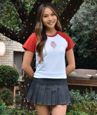 8apart Women Lucky Bow Baseball Tee Womens Casual Tops 8apart White Juniors/Women S