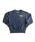 Rowdy Sprout Girls Nirvana Smiley Crew Sweatshirt Washed Black Girls Casual Tops Rowdy Sprout Black Y/XS (6X)