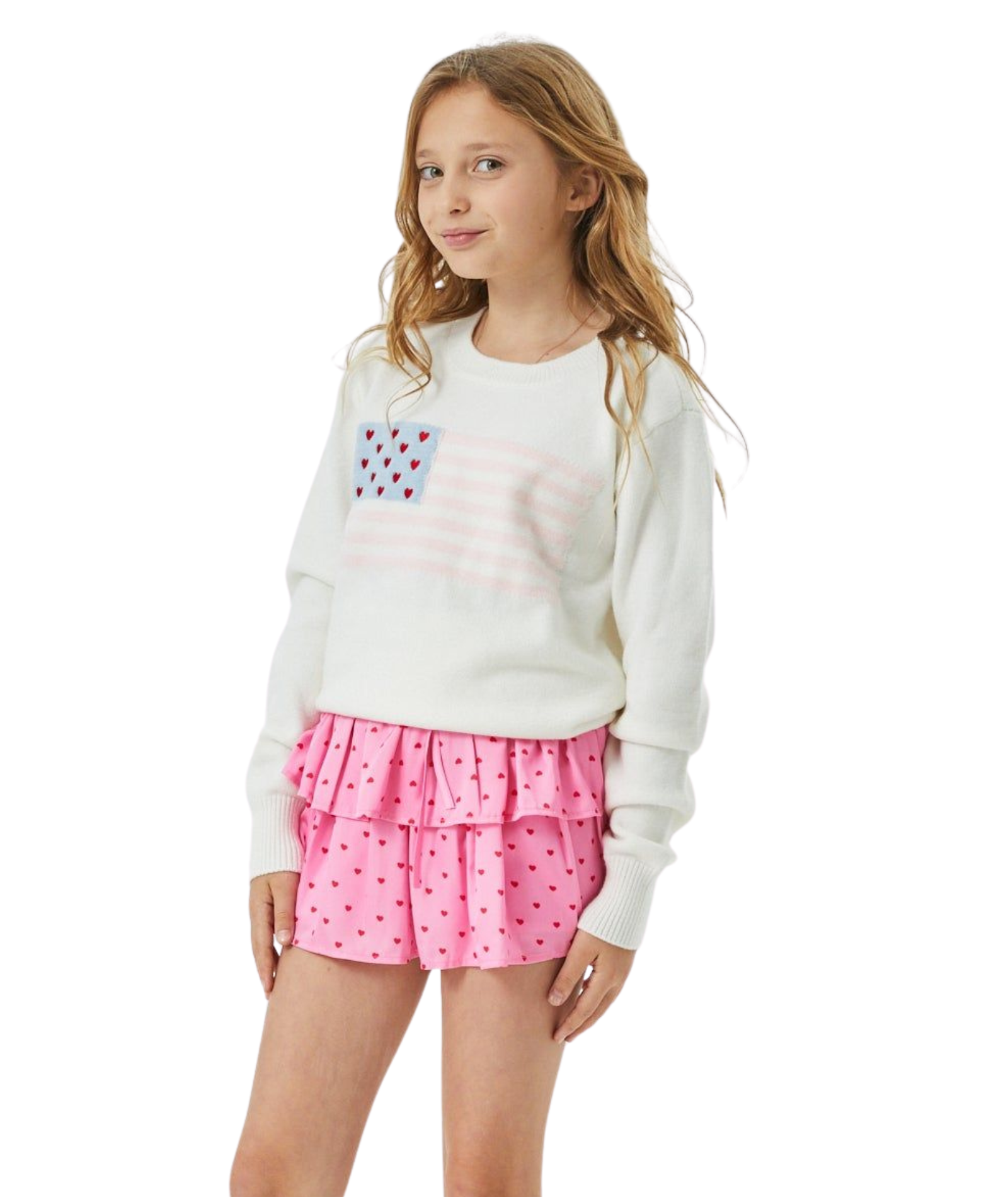 Theme Girls Tiegen American Flag Sweater Girls Casual Tops Theme-NYC White Y/XS (6X)