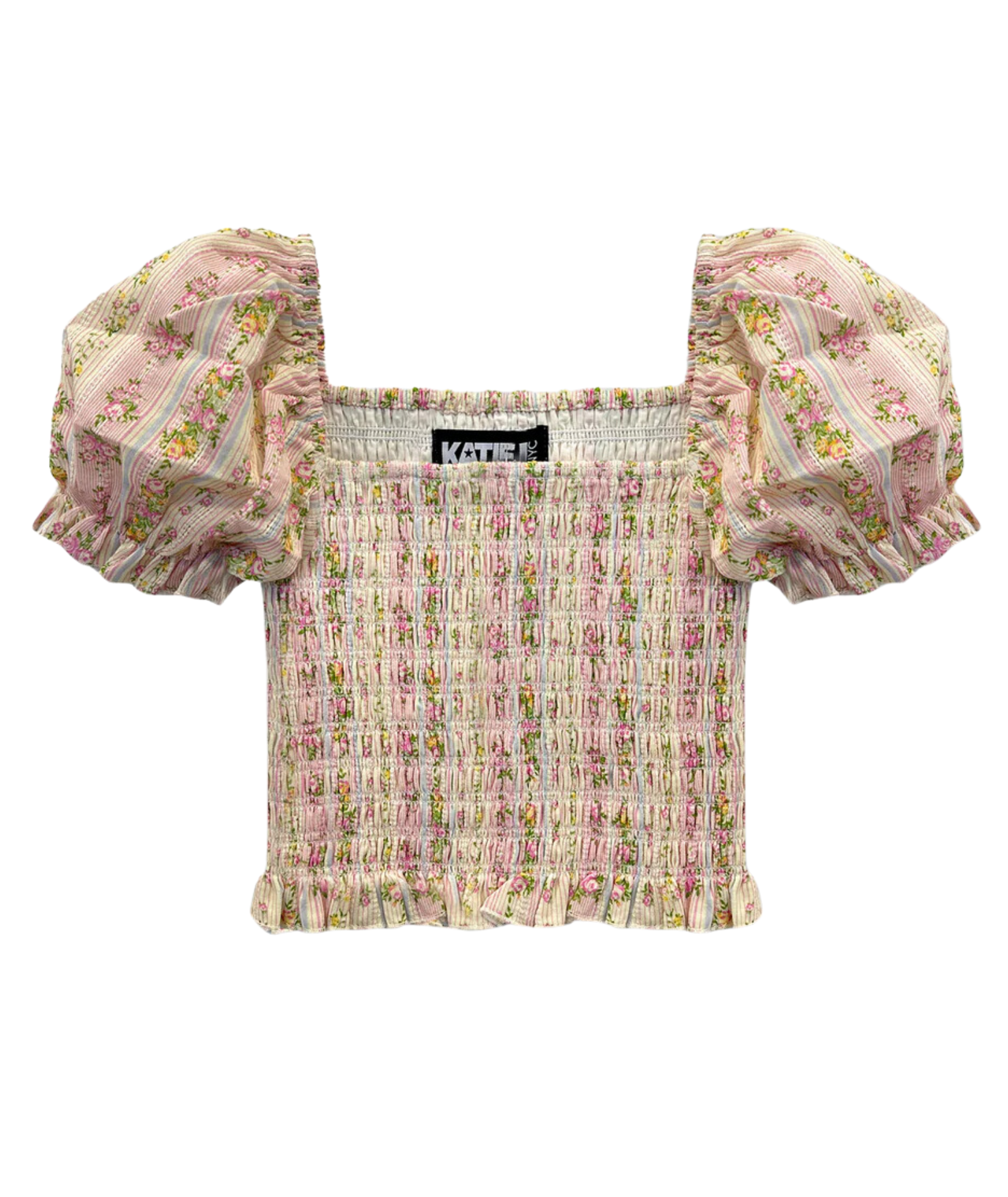 Katie J NYC Girls Shabby Floral Stripe Marlee Top Girls Casual Tops Katie J NYC Floral Y/S (7/8)