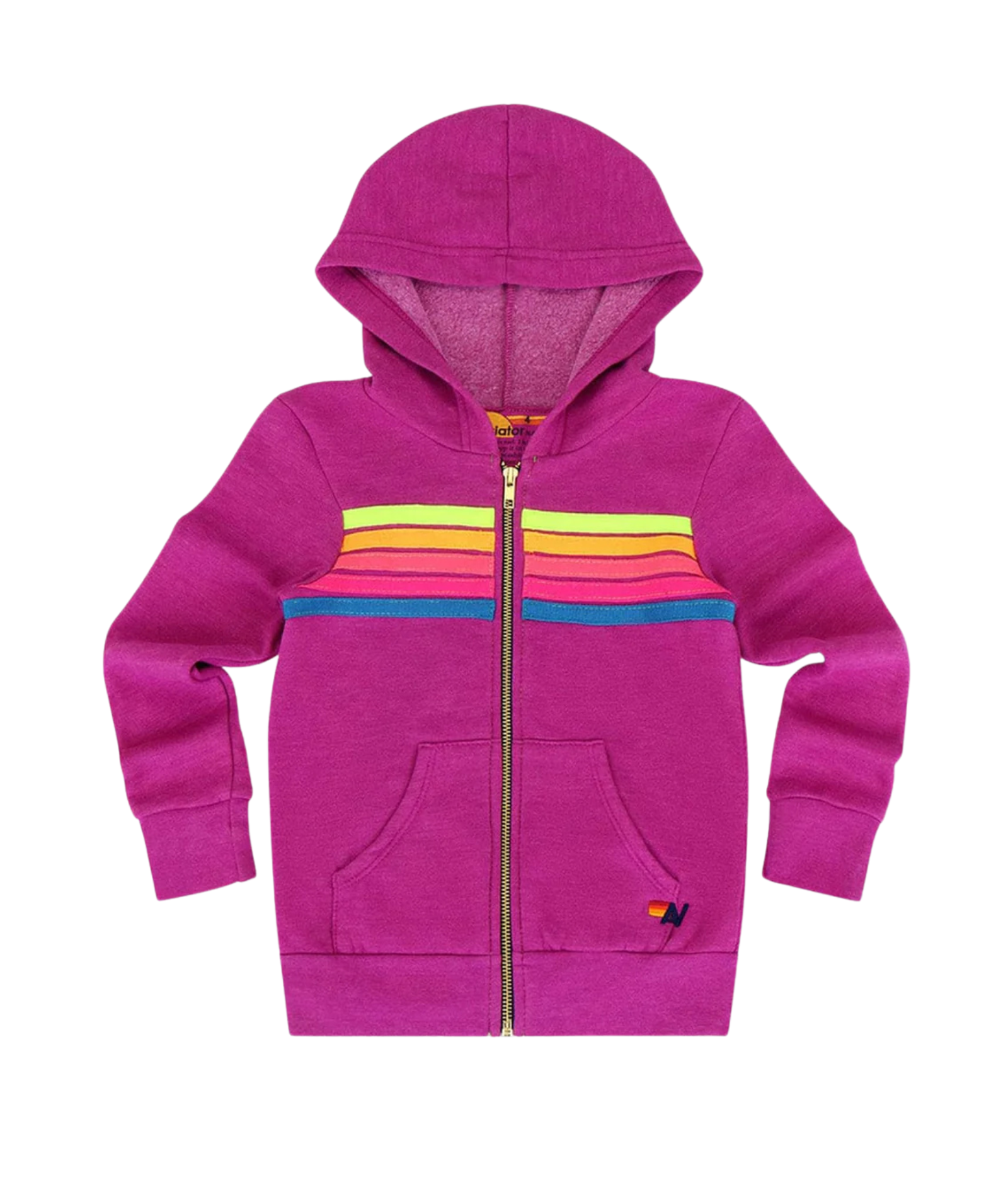 Aviator Nation Kids 5 Stripe Zip Hoodie Magenta/Yellow Blue Girls Casual Tops Aviator Nation Pink Y/M (10)