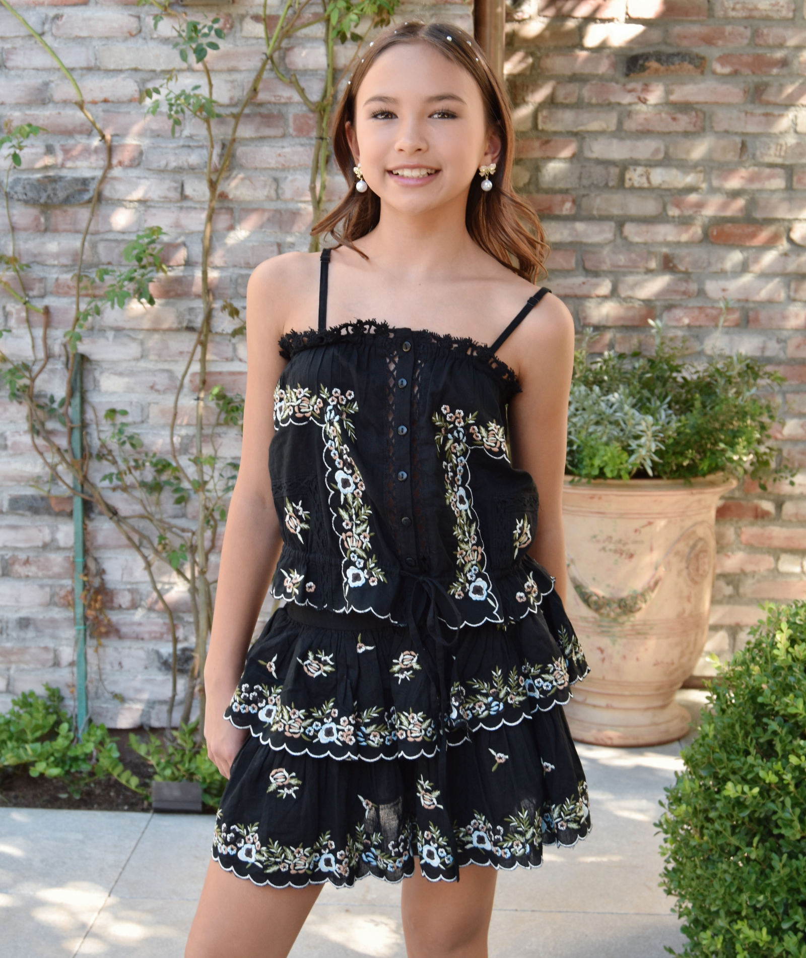 Katie J NYC Girls Black/Gold Lurex Allegra Cami Girls Special Tops Katie J NYC Black Y/S (7/8)