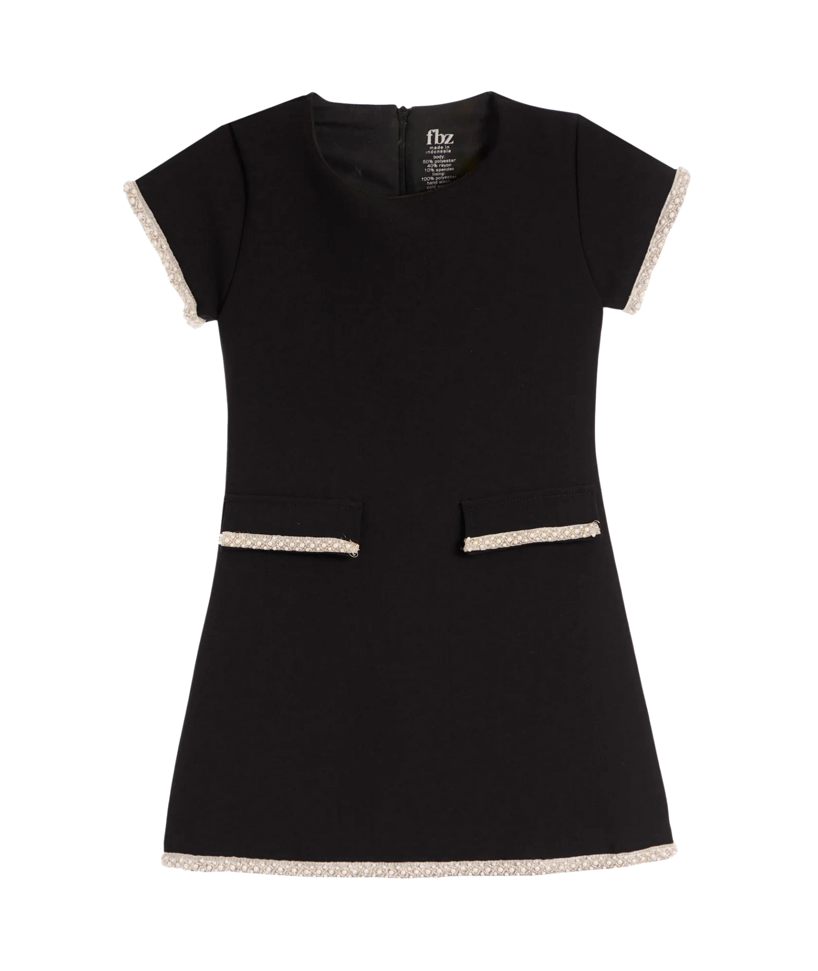 FBZ Girls Gabby Gabardine Dress With Pearls Girls Special Dresses FBZ Flowers By Zoe Black Y/S (7/8)