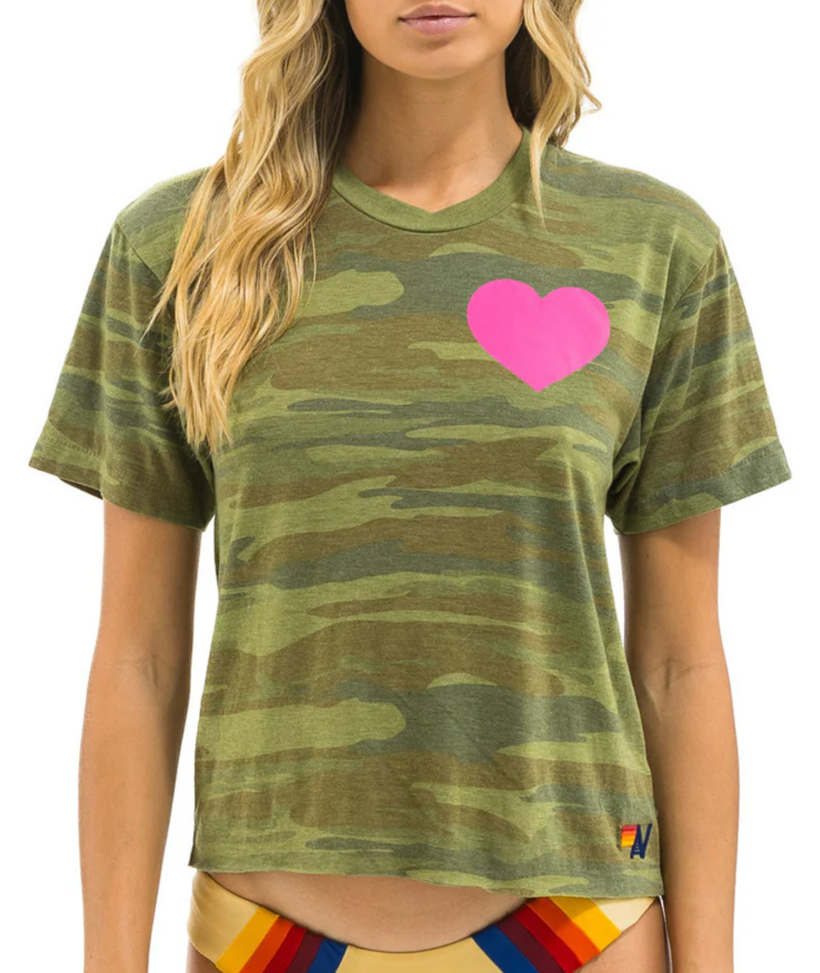 Aviator Nation Women Heart 2 Boyfriend Tee Camo/Neon Pink Womens Casual Tops Aviator Nation Camo Juniors/Women XS