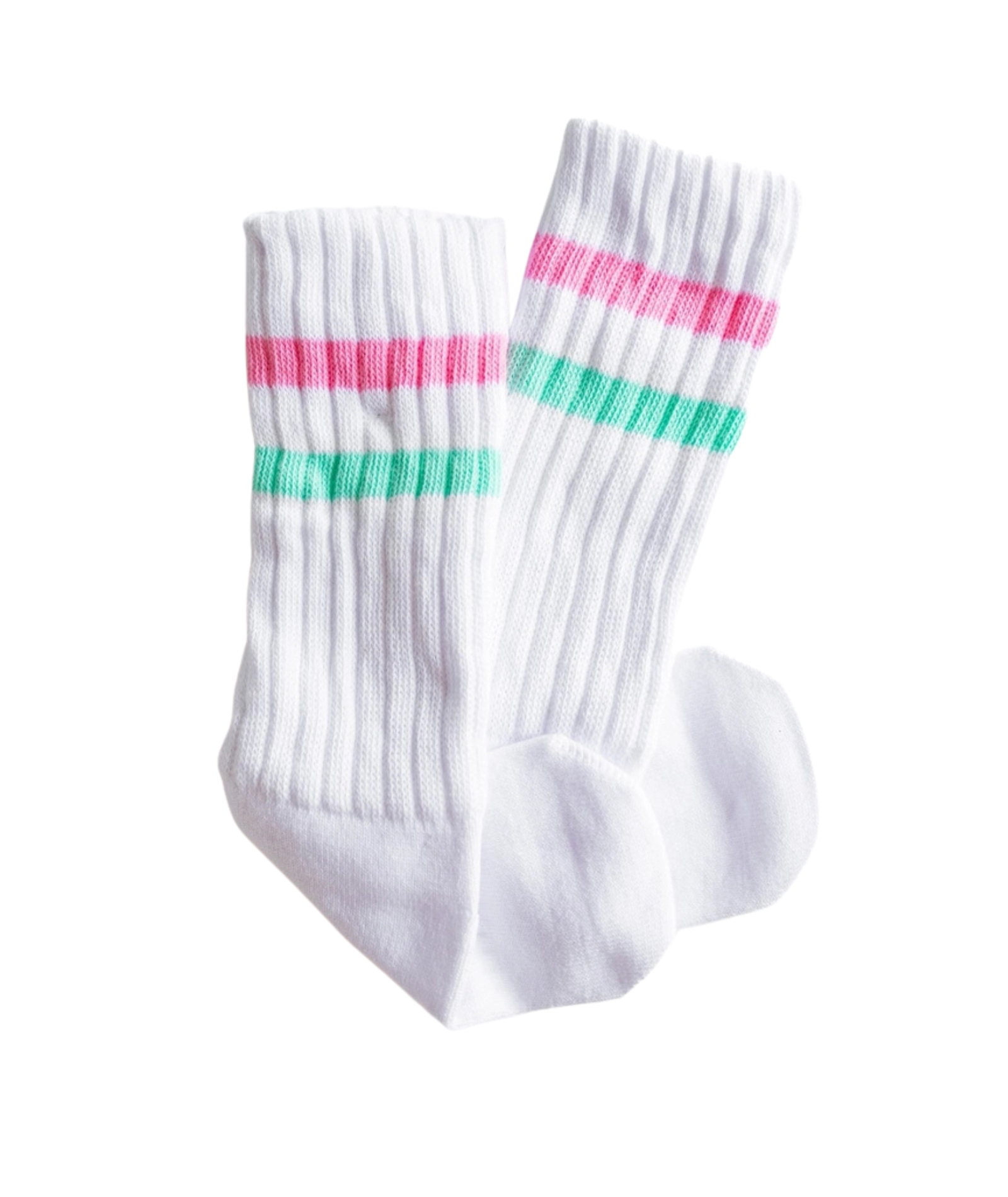 XOXO Crew Socks Pink and Aqua Stripe Accessories Frankie's Exclusives Striped One Size Fits Most (Y/7-Y/14)