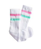 XOXO Crew Socks Pink and Aqua Stripe Accessories Frankie's Exclusives Striped One Size Fits Most (Y/7-Y/14)