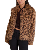Motel Rocks Women Joji Leopard Faux Fur Jacket Womens Casual Tops Motel Rocks