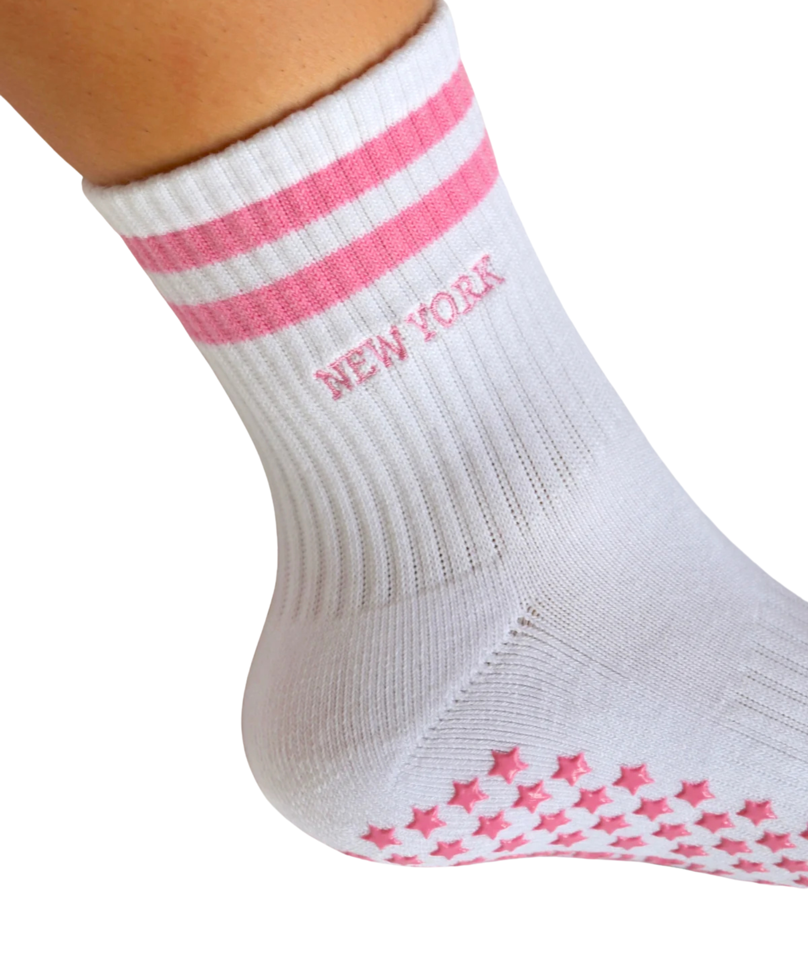 Colorful Natalie New York Pink Stripe Grip Socks Accessories Frankie's Exclusives White