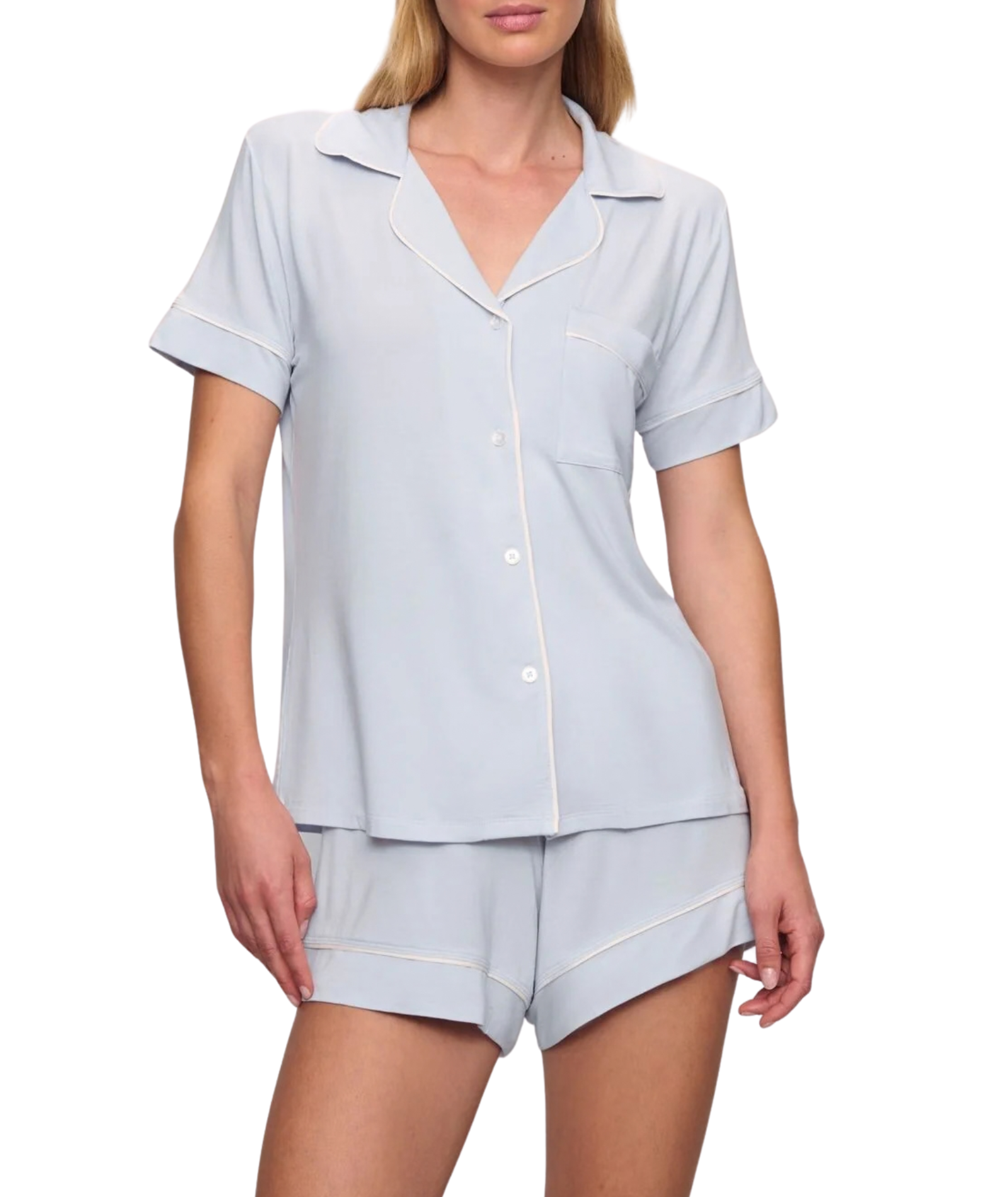 Eberjey Women Gisele Relaxed Short PJ Set Ice Blue/ivory