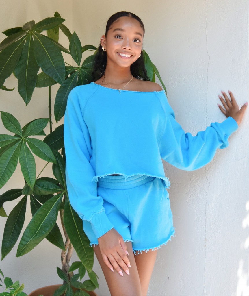 Katie J NYC Girls Shane Off Shoulder Crop Top Girls Casual Tops Katie J NYC Pool Blue Y/S (7/8) 