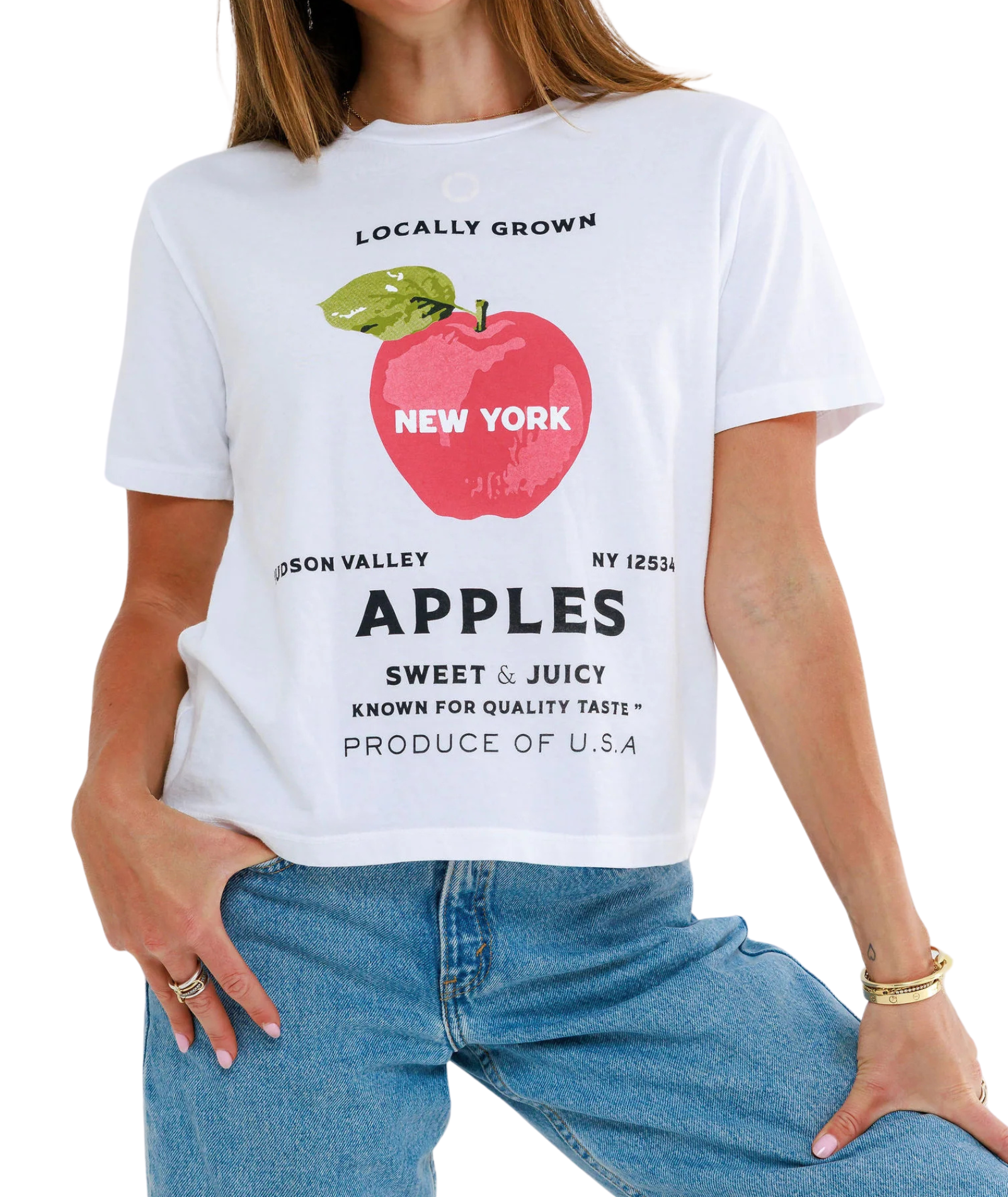 Sunny Somewhere Women Hudson Valley Applestand Everyday Tee Womens Casual Tops Sunny Somewhere White Juniors/Women XS