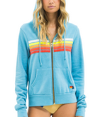 Aviator Nation Women 5 Stripe Zip Hoodie Aquamarine/White Neon Womens Casual Tops Aviator Nation