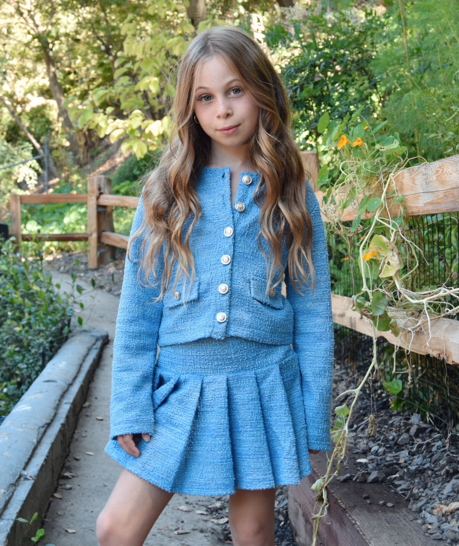 FBZ Girls Georgina Tweed Jacket Girls Special Tops FBZ Flowers By Zoe Blue Y/S (7/8)