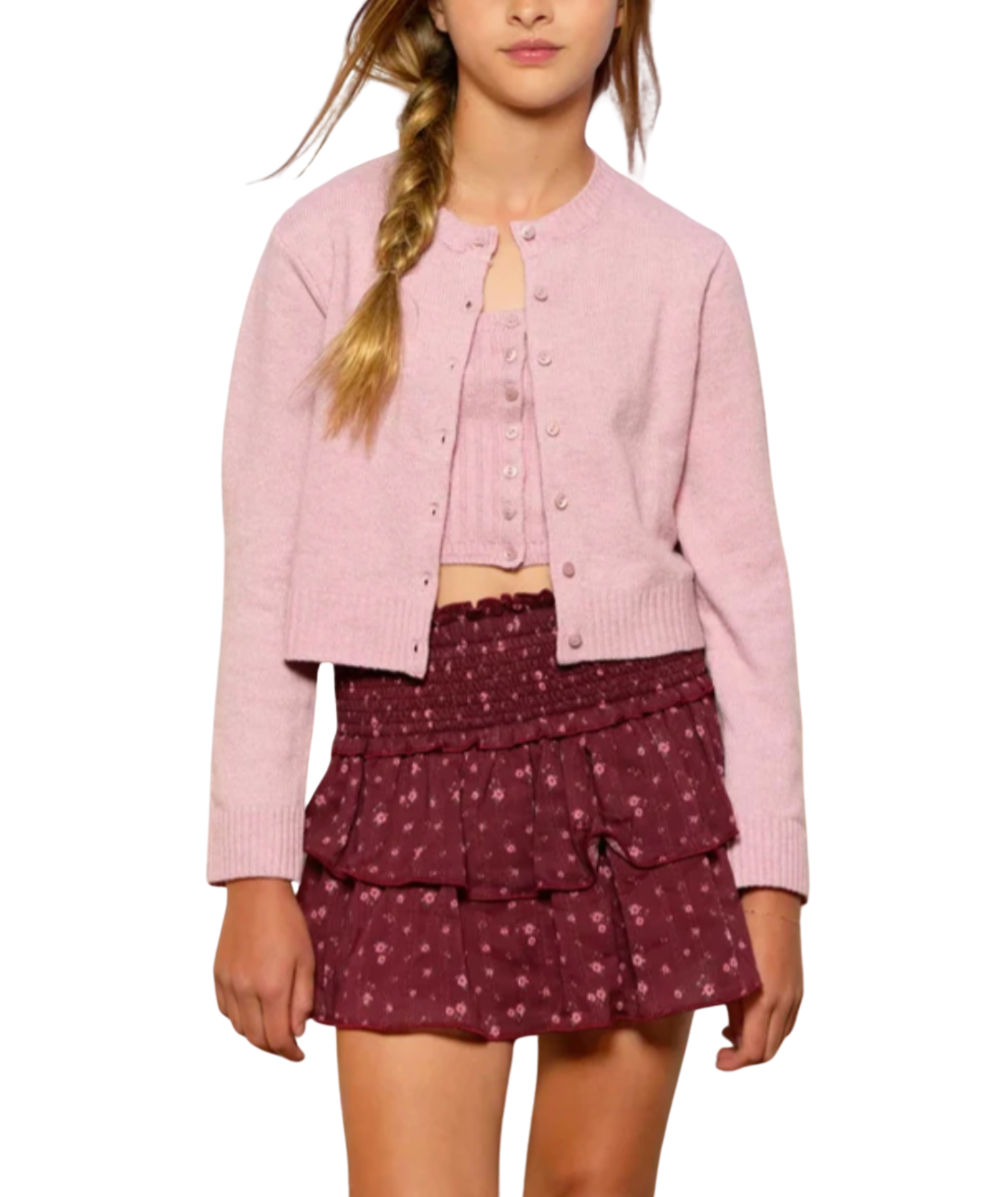 Katie J NYC Girls Bianca Skirt Burgundy Floral