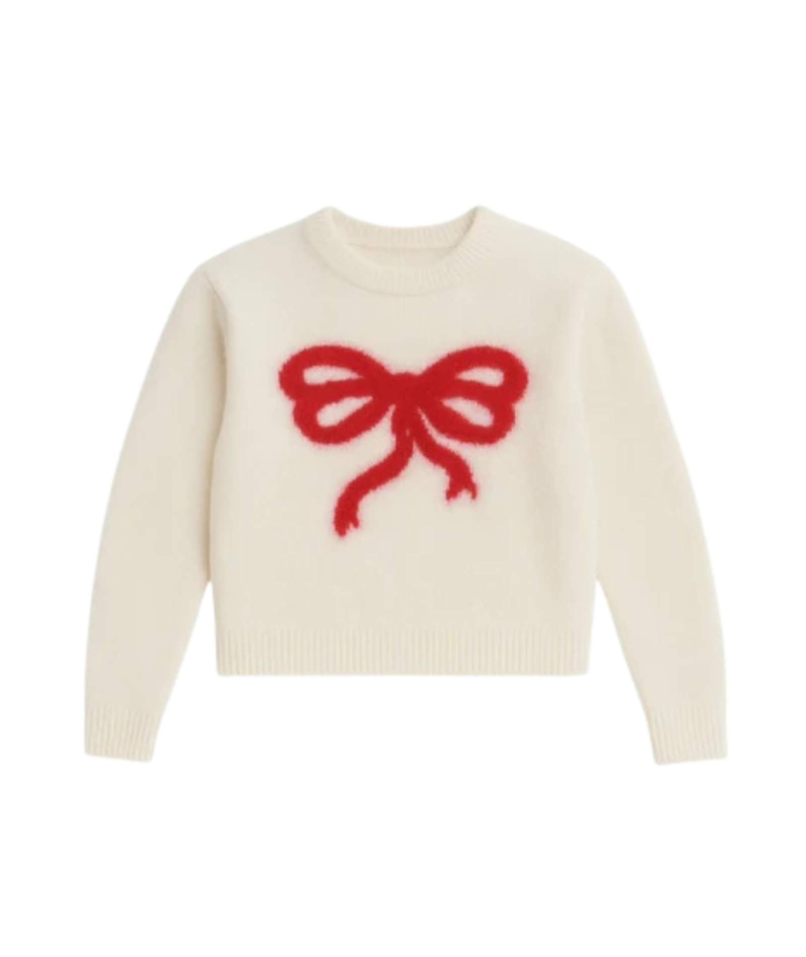 Katie J NYC Girls Maggie Ivory/Red Bow Sweater Girls Casual Tops Katie J NYC Ivory Y/S (7/8)