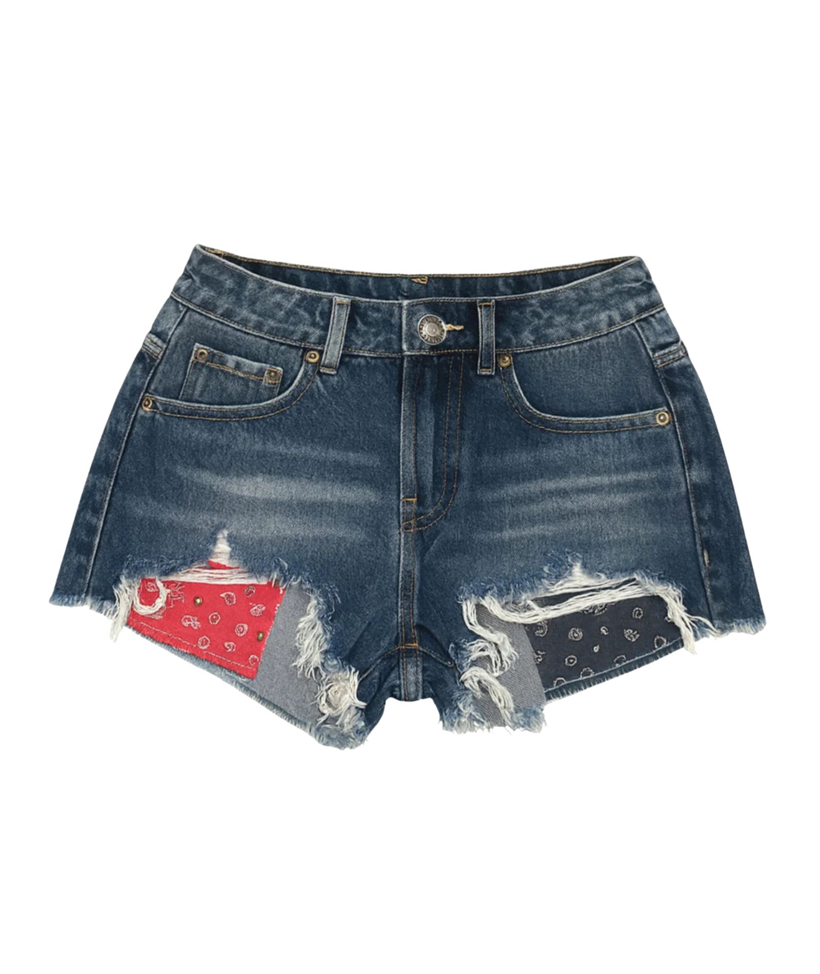 Katie J NYC Girls Malibu Classic Red Bandana Pocket Jean Shorts