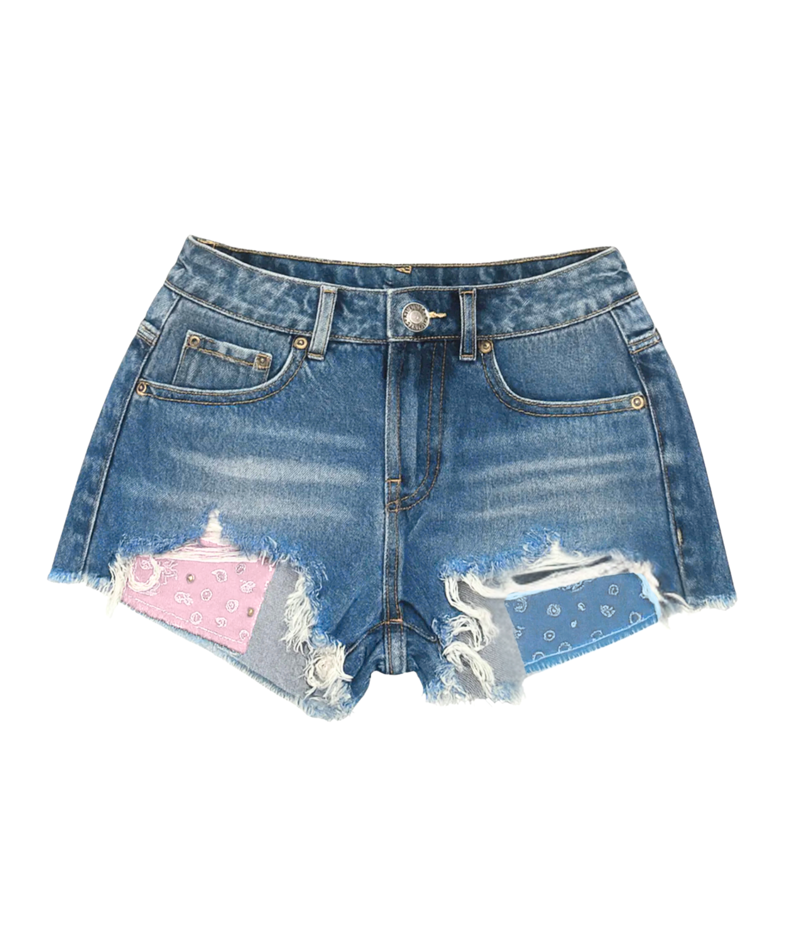 Katie J NYC Girls Malibu Pastel Bandana Pocket Jean Shorts