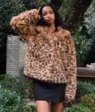 Motel Rocks Women Joji Leopard Faux Fur Jacket Womens Casual Tops Motel Rocks