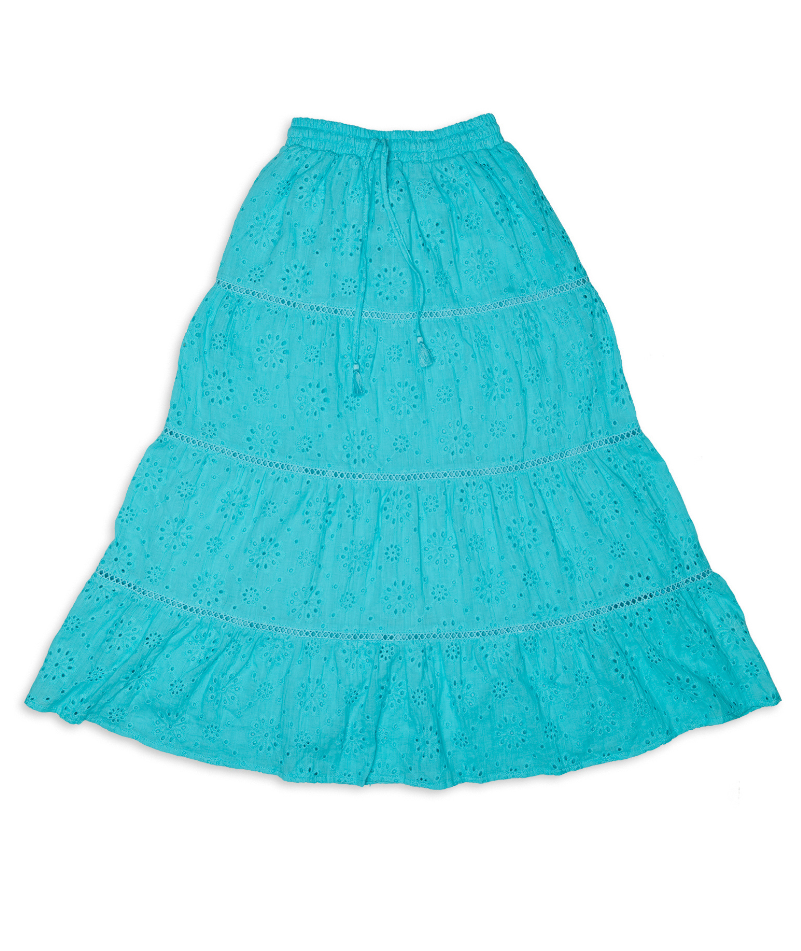 FBZ Girls Aria Neon Aqua Eyelet Maxi Skirt Girls Casual Bottoms FBZ Flowers By Zoe