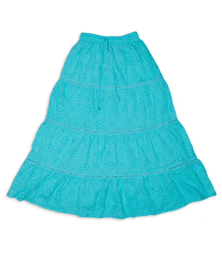 FBZ Girls Aria Neon Aqua Eyelet Maxi Skirt Girls Casual Bottoms FBZ Flowers By Zoe