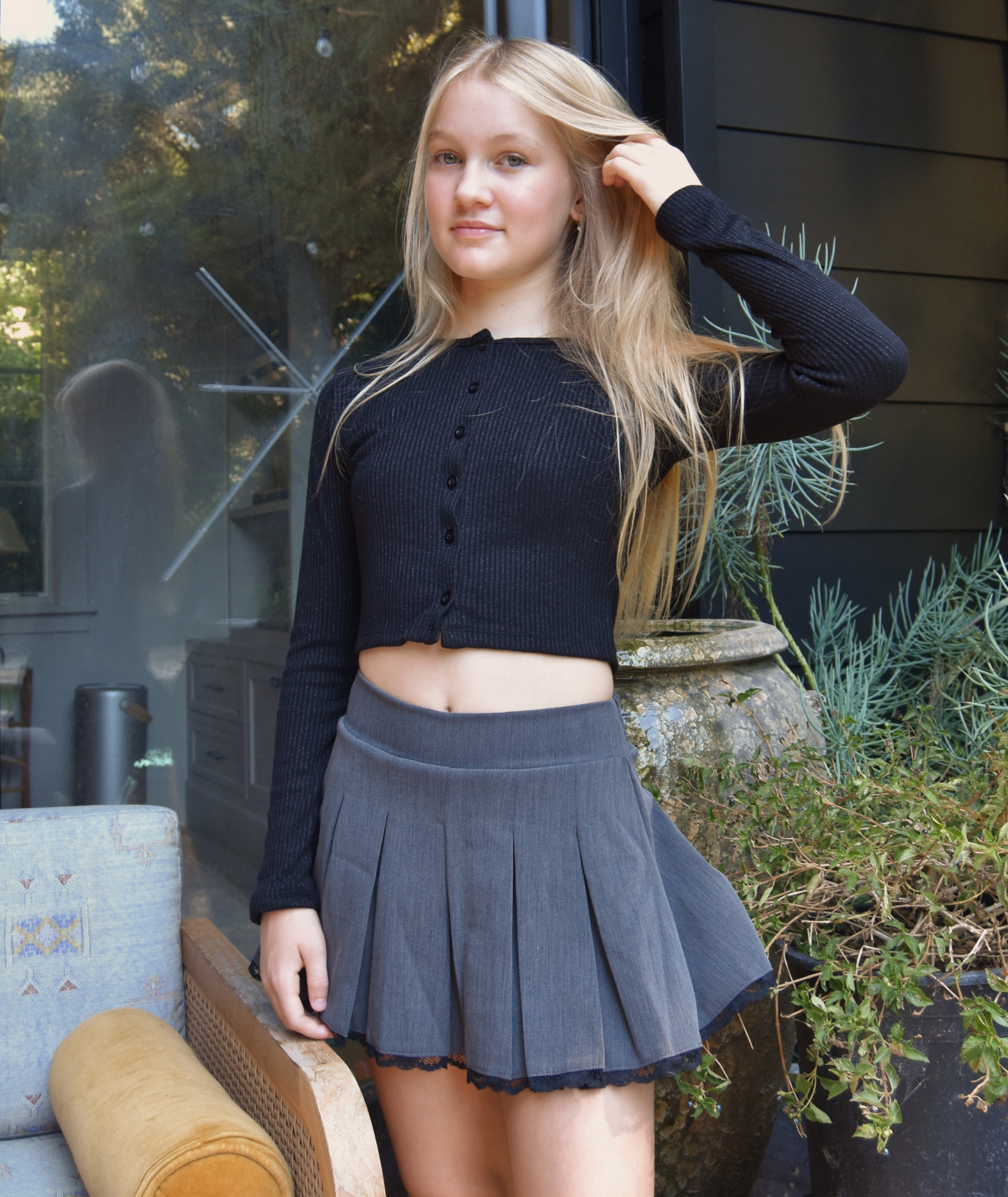 FBZ Girls Elin Gabardine Skirt With Lace Girls Special Bottoms FBZ Flowers By Zoe Grey Y/S (7/8)