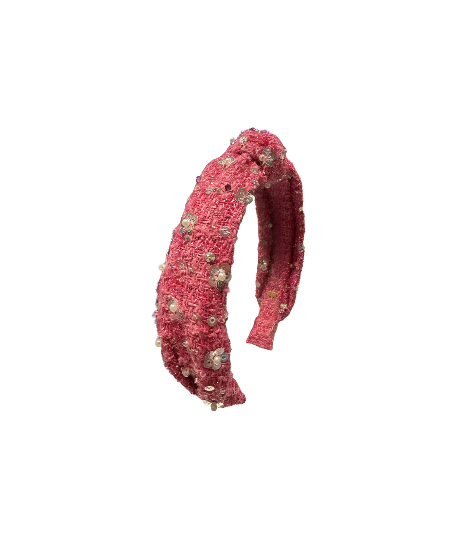 Bari Lynn Blair Tweed Sequin Pearl Knot Headband Accessories Bari Lynn Dark Pink One Size Fits Most (Y/7-Y/14)