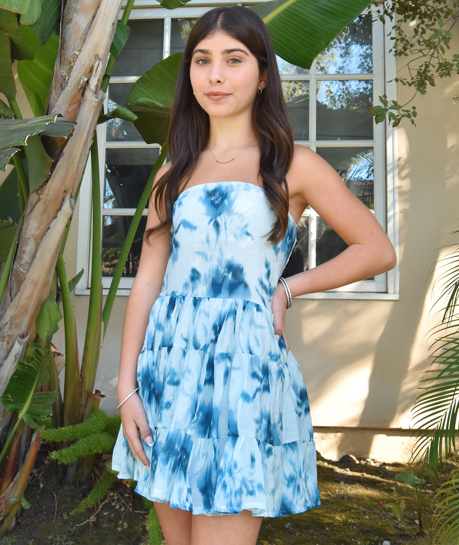 FBZ Girls Robyn Blue Tie Dye Strapless Chiffon Dress Girls Casual Dresses FBZ Flowers By Zoe Tie Dye Y/S (7/8)