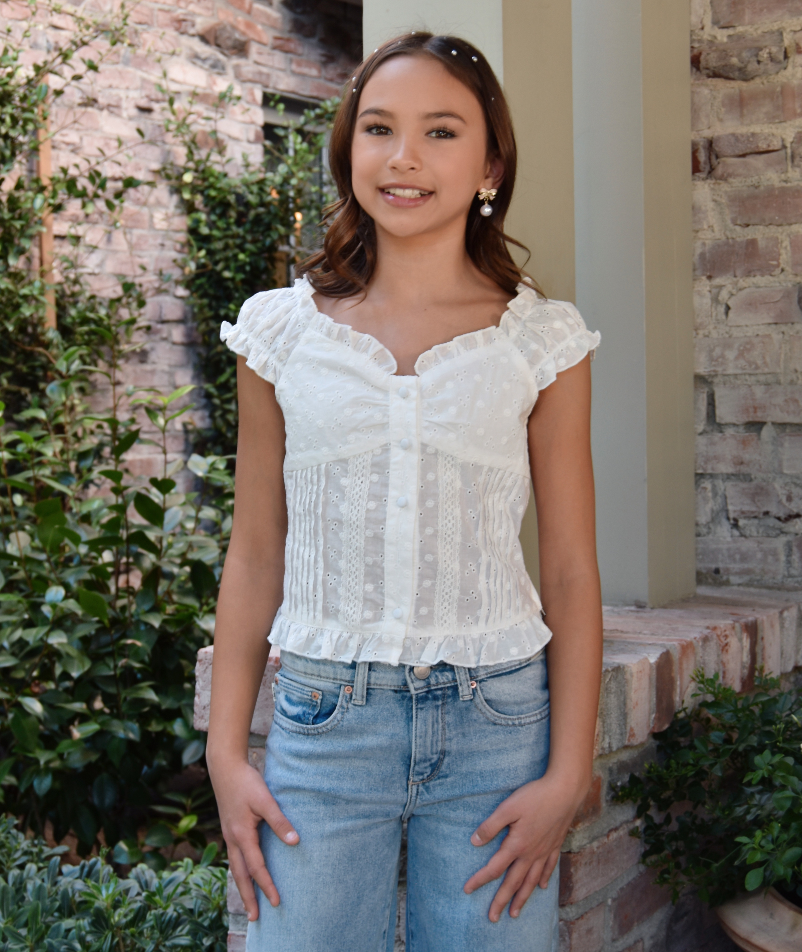 Katie J NYC Girls Daphne Top Girls Casual Tops Katie J NYC White Y/S (7/8)