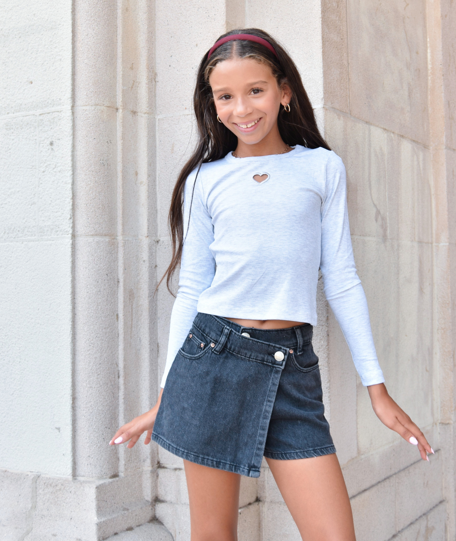 FBZ Girls Robbie Long Sleeve Open Back Heart Top