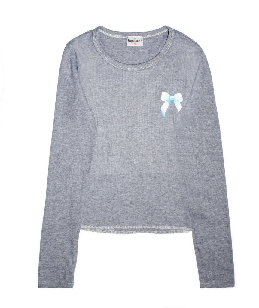 Firehouse Girls Little Blue Bow Long Sleeve Rib Tee Girls Casual Tops Firehouse