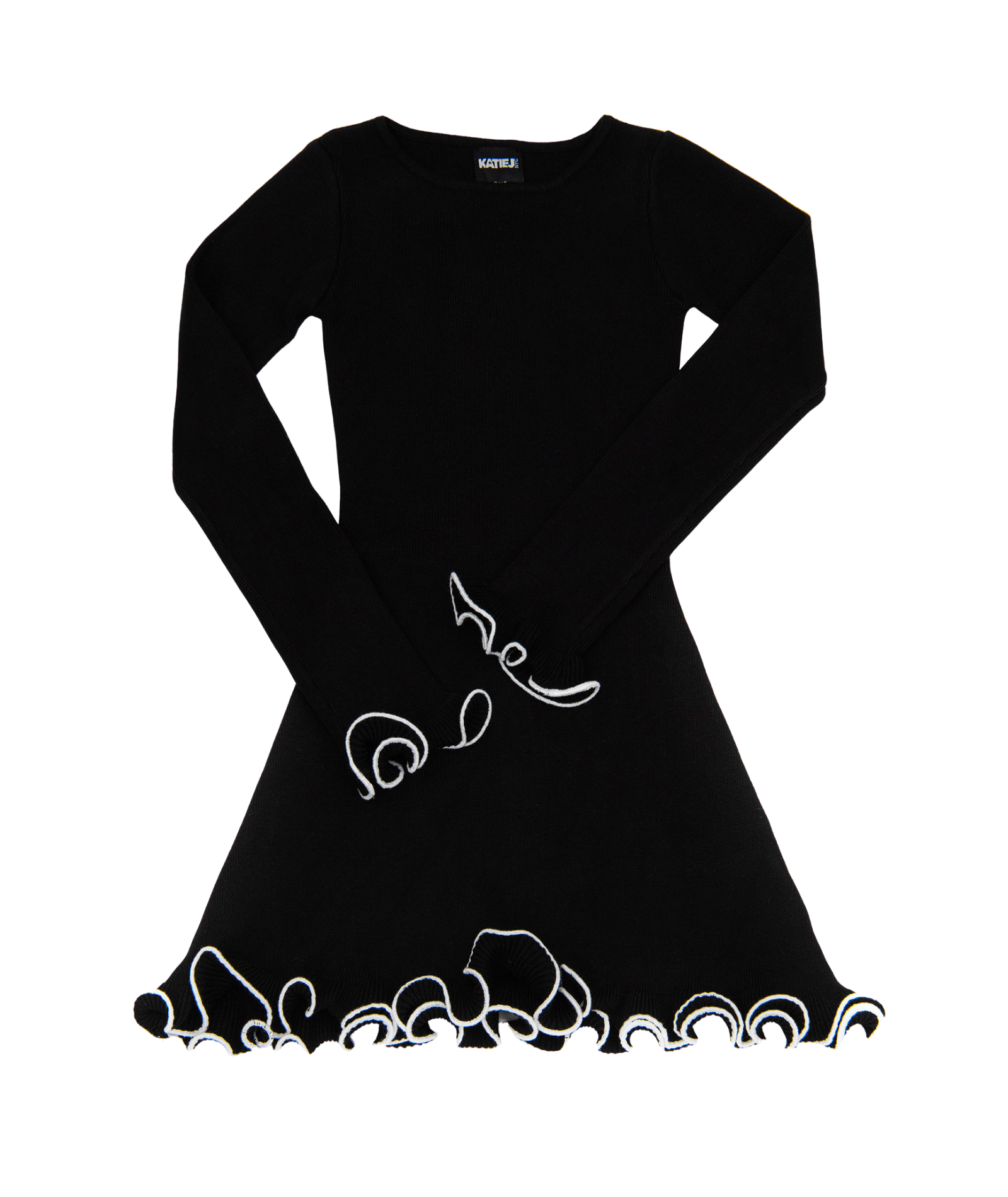 Katie J NYC Girls Ellis Long Sleeve Dress Girls Casual Dresses Katie J NYC Black/Ivory Y/S (7/8)