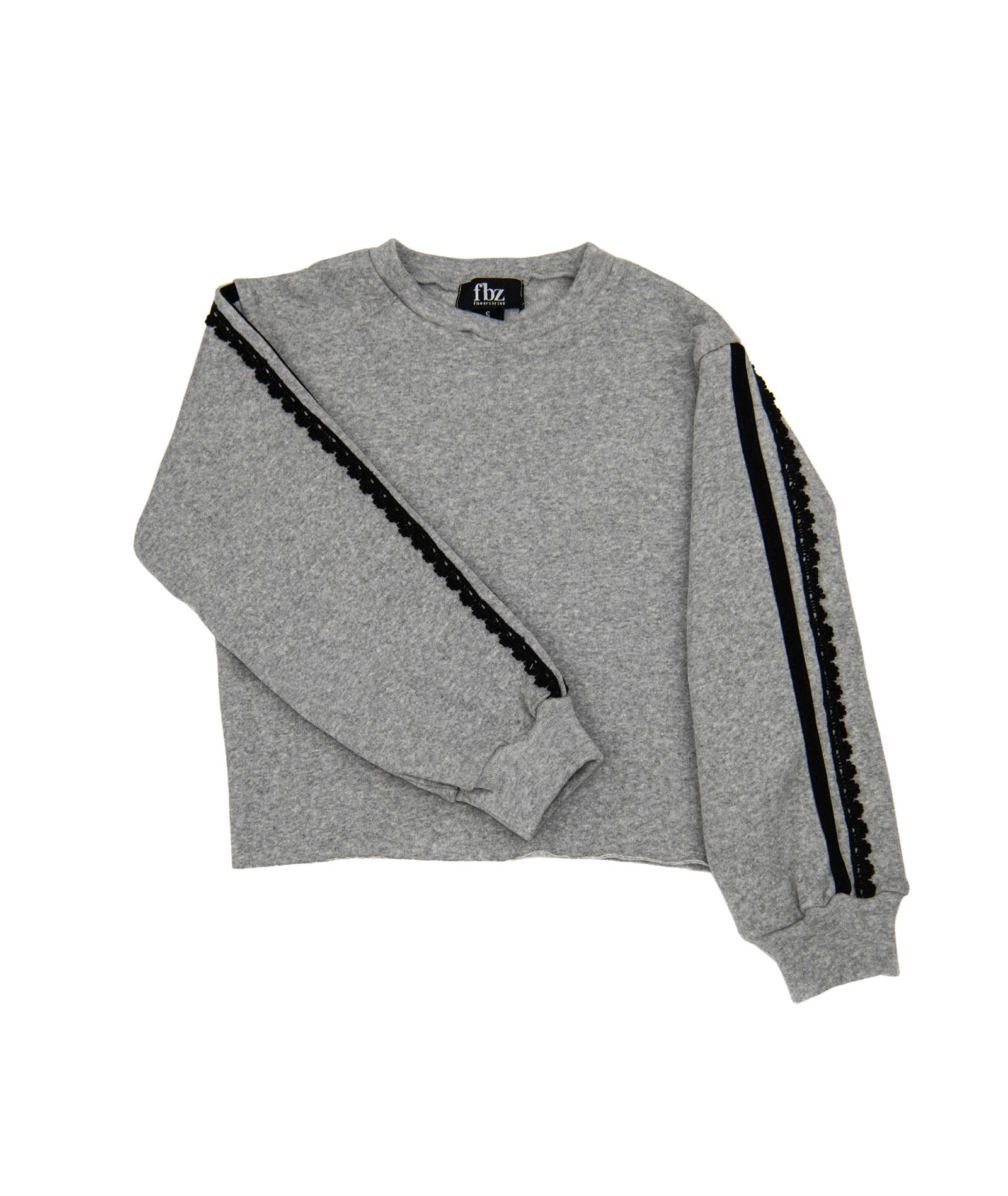 FBZ Girls Harper Grey Pullover With Black Trim Girls Casual Tops FBZ Flowers By Zoe Grey Y/S (7/8)