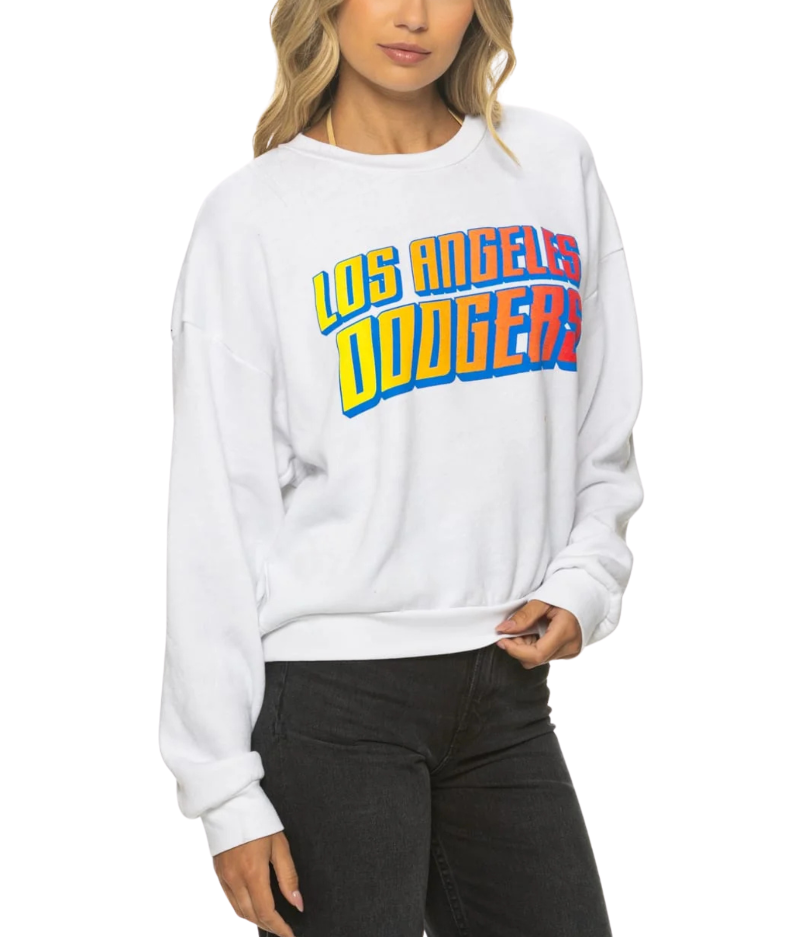 Aviator Nation Women LA Dodgers 2026 Relaxed Crew Sweatshirt Womens Casual Tops Aviator Nation White Juniors/Women XS