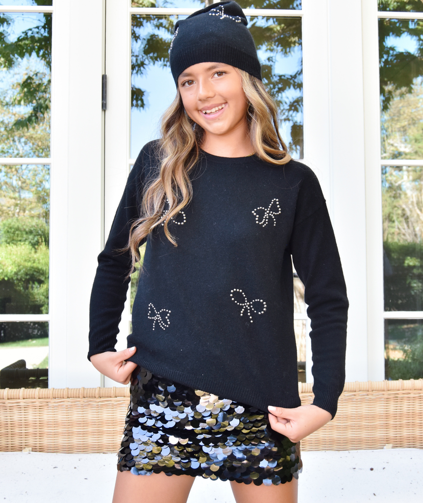 Autumn Cashmere Girls Embellished Bows Crew Sweater Girls Casual Tops Autumn Cashmere Kids   